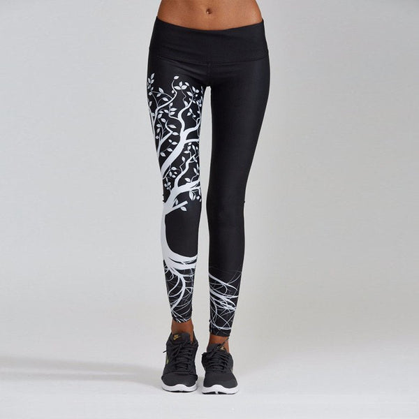 White Tree Print Sports Yoga Pants
