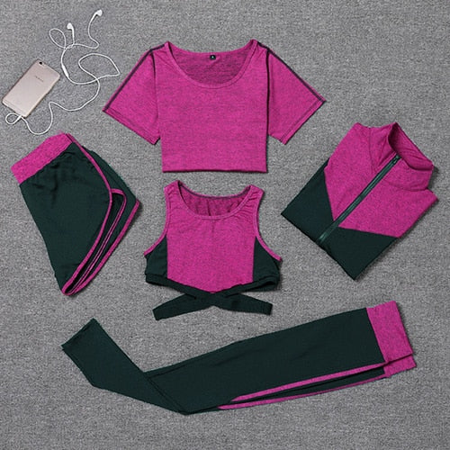 Women Yoga Set lady Gym Fitness Clothes Tennis Shirt Pants Running Tight Jogging Workout Yoga Leggings Sport Suit plus size