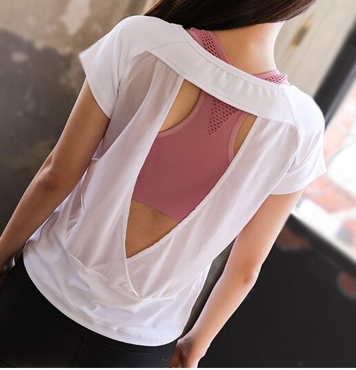 Mesh Sexy Women Sport T Shirt dry Quick Gym T shirt Hollow Out  Running Sleeveless T-shirts fitness Yoga top